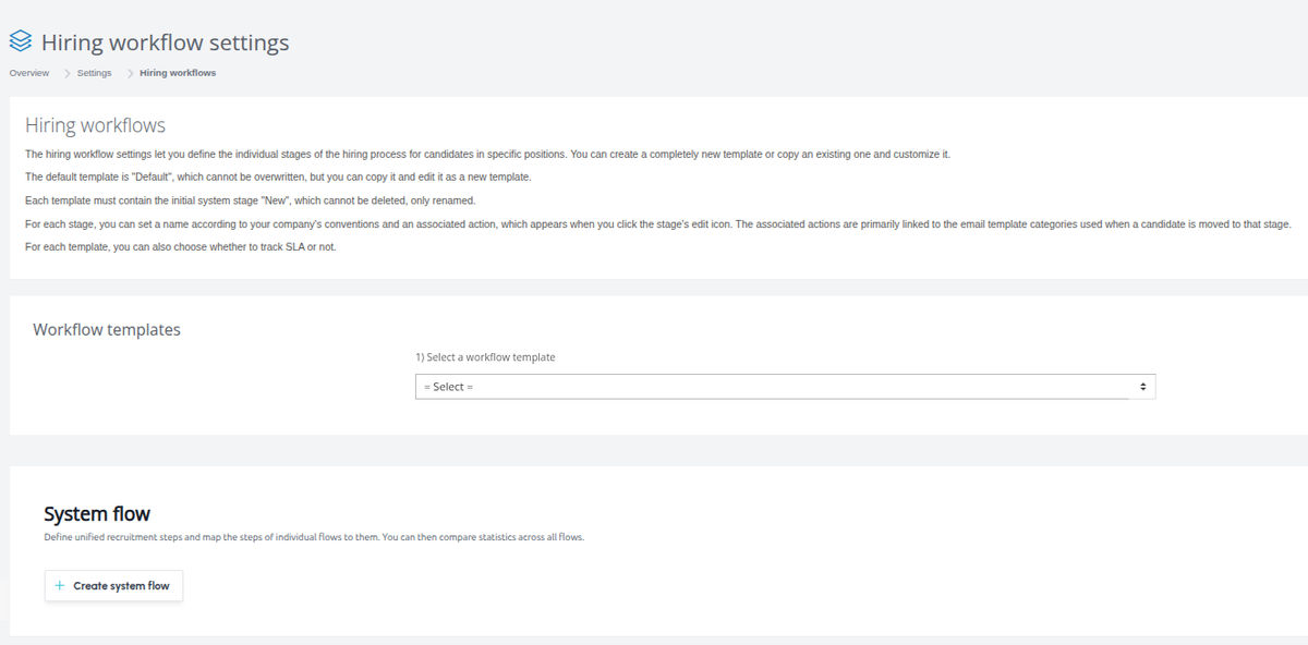 System flow section in the recruitment flow settings