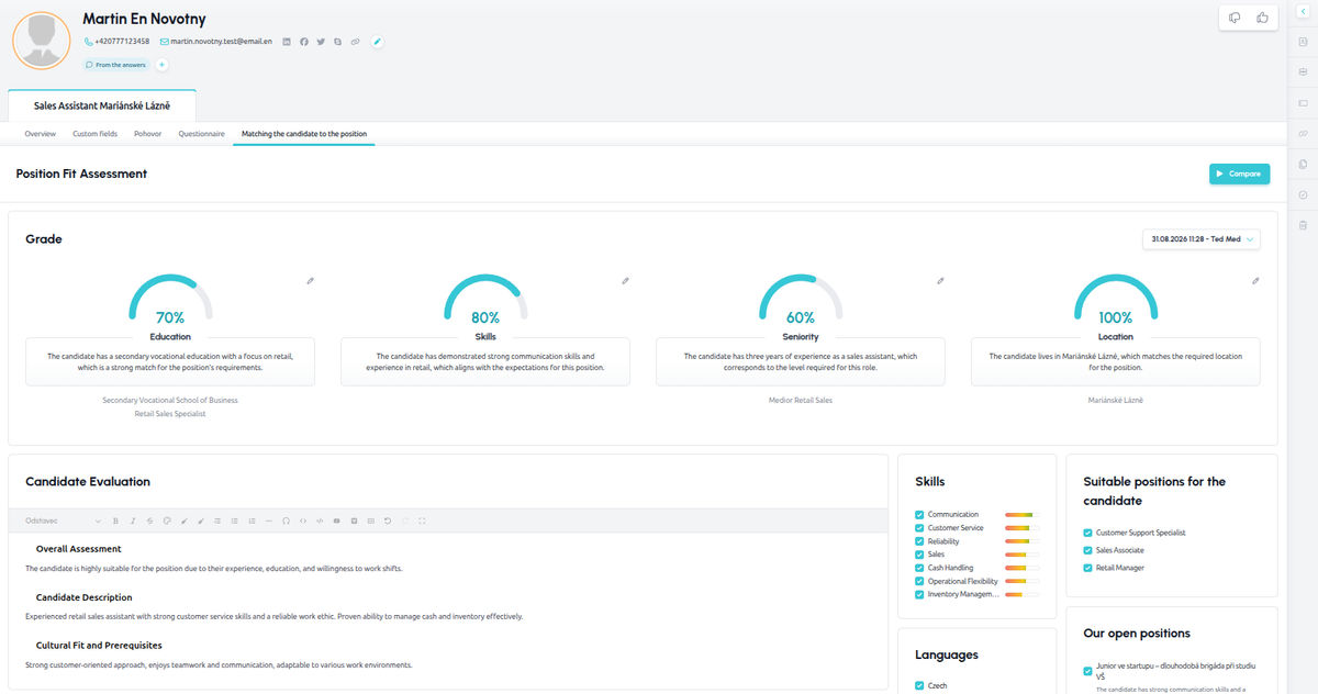Grade evaluation shown in the candidate's profile