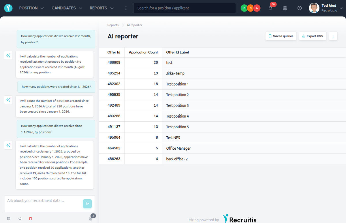 AI Reporter chat interface