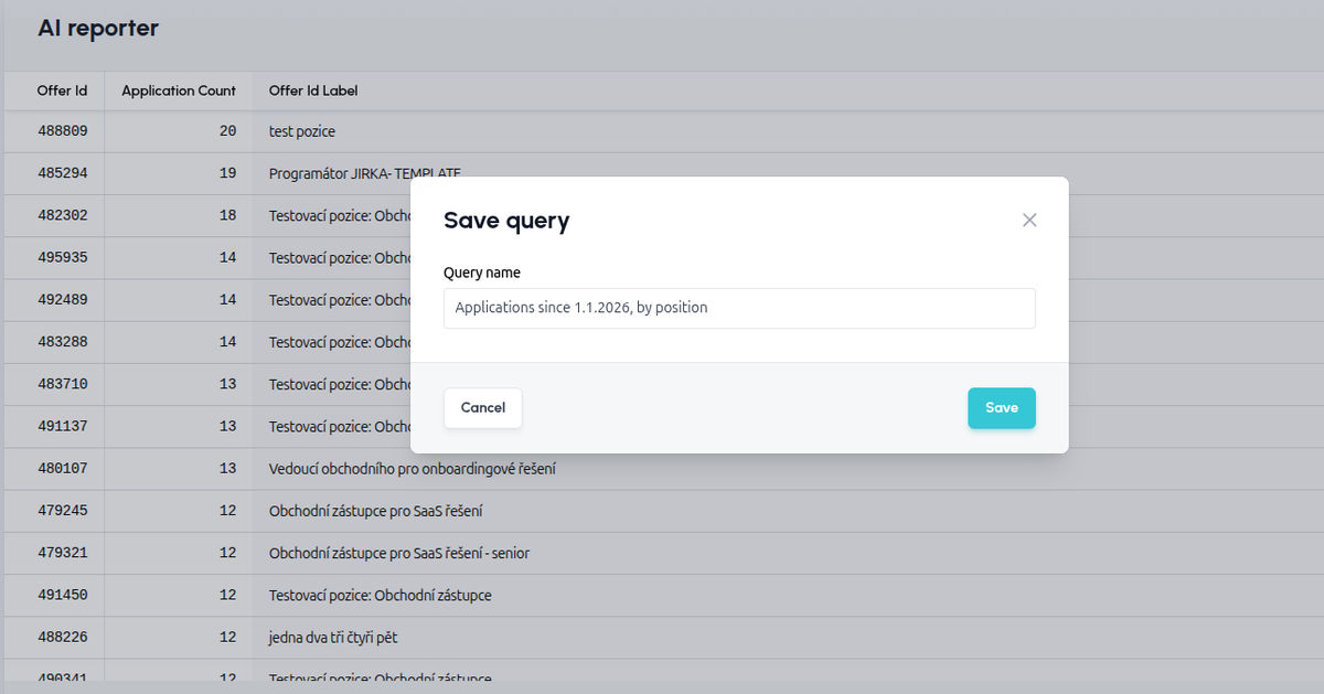 Saving a query in AI Reporter