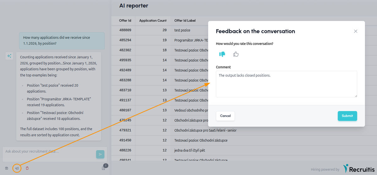 AI Reporter feedback window