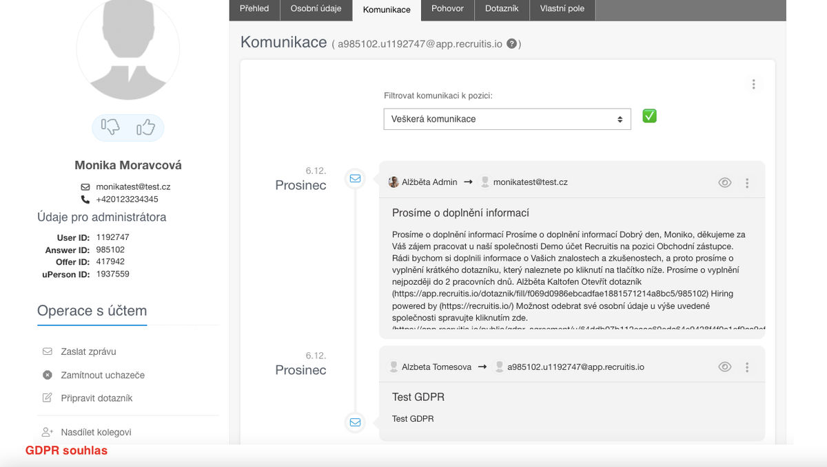 Communication with valid consent tab