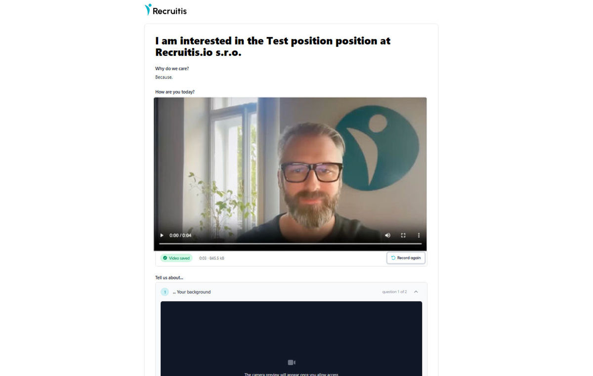 Candidate view: recording a video answer in the form