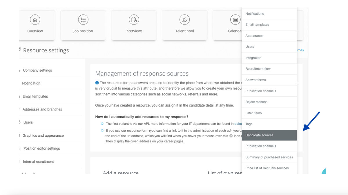 Settings - Answer Sources