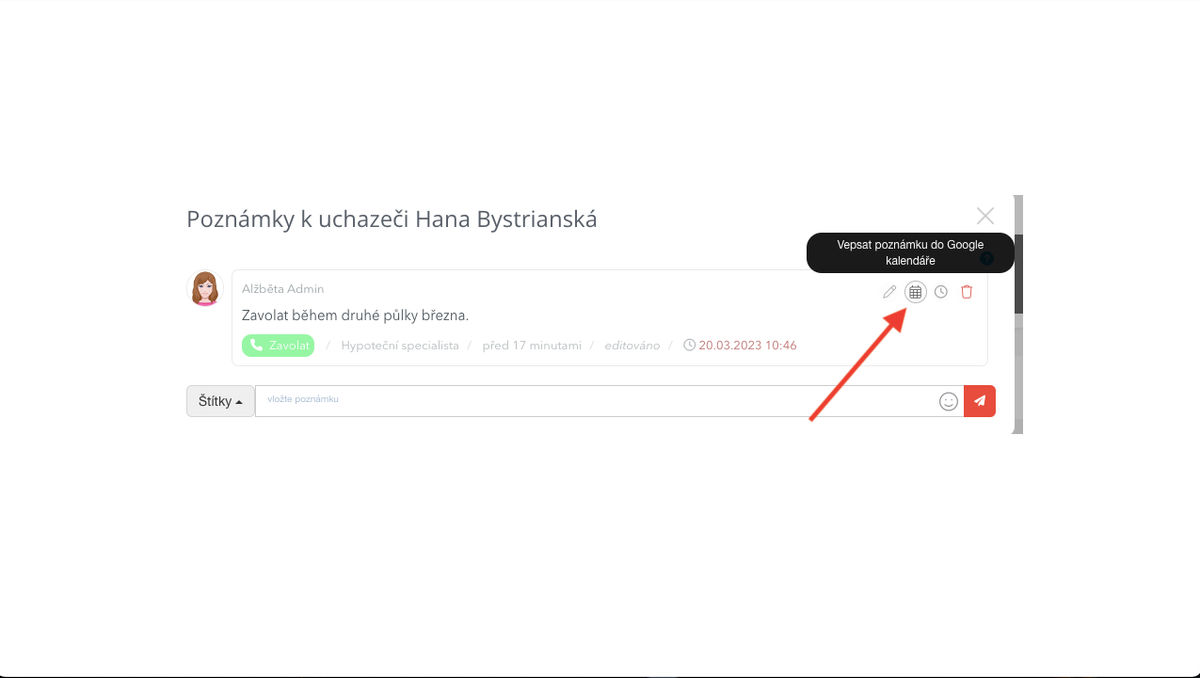 Vepsat poznámku do google kalendáře