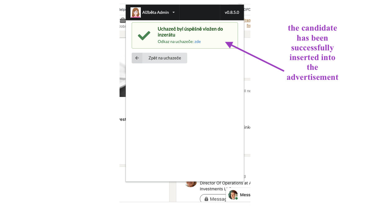 the candidate has been successfully inserted into the advertisement